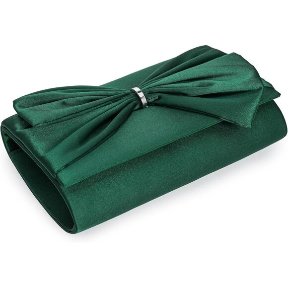 ⚡ Women's Elegant Evening Green Satin Bow Shoulder Chain Strap Clutch Handbag - Picture 4 of 6